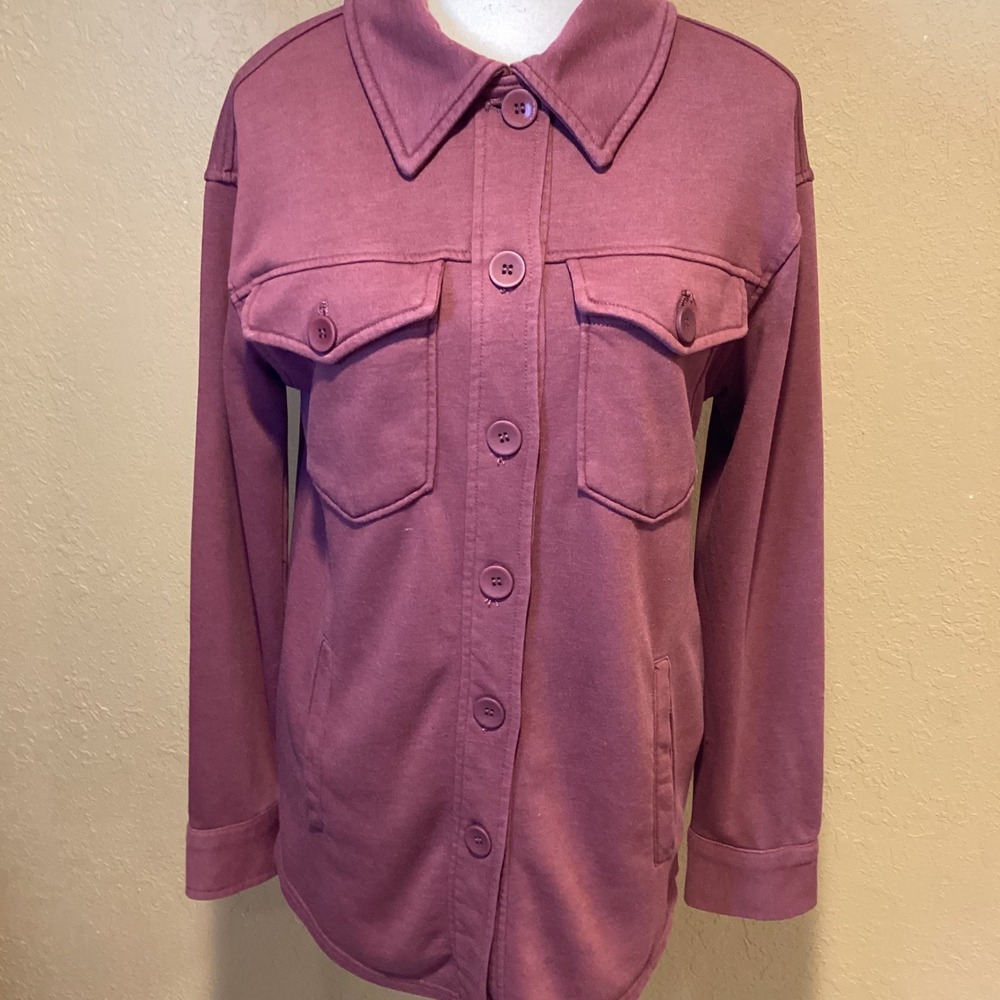 Avec Les Filles Button-Up Shacket, Burgundy Red, Size Extra Small, Collared